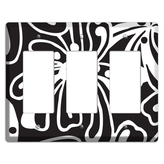 Black with White Flower 3 Rocker Wallplate