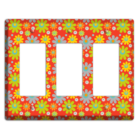 Orange and Yellow Flower Power 3 Rocker Wallplate