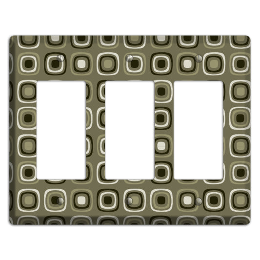 Multi Olive and Brown Retro Squares 3 Rocker Wallplate