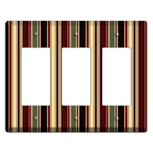 Multi olive and Burgundy Vertical Stripes 3 Rocker Wallplate