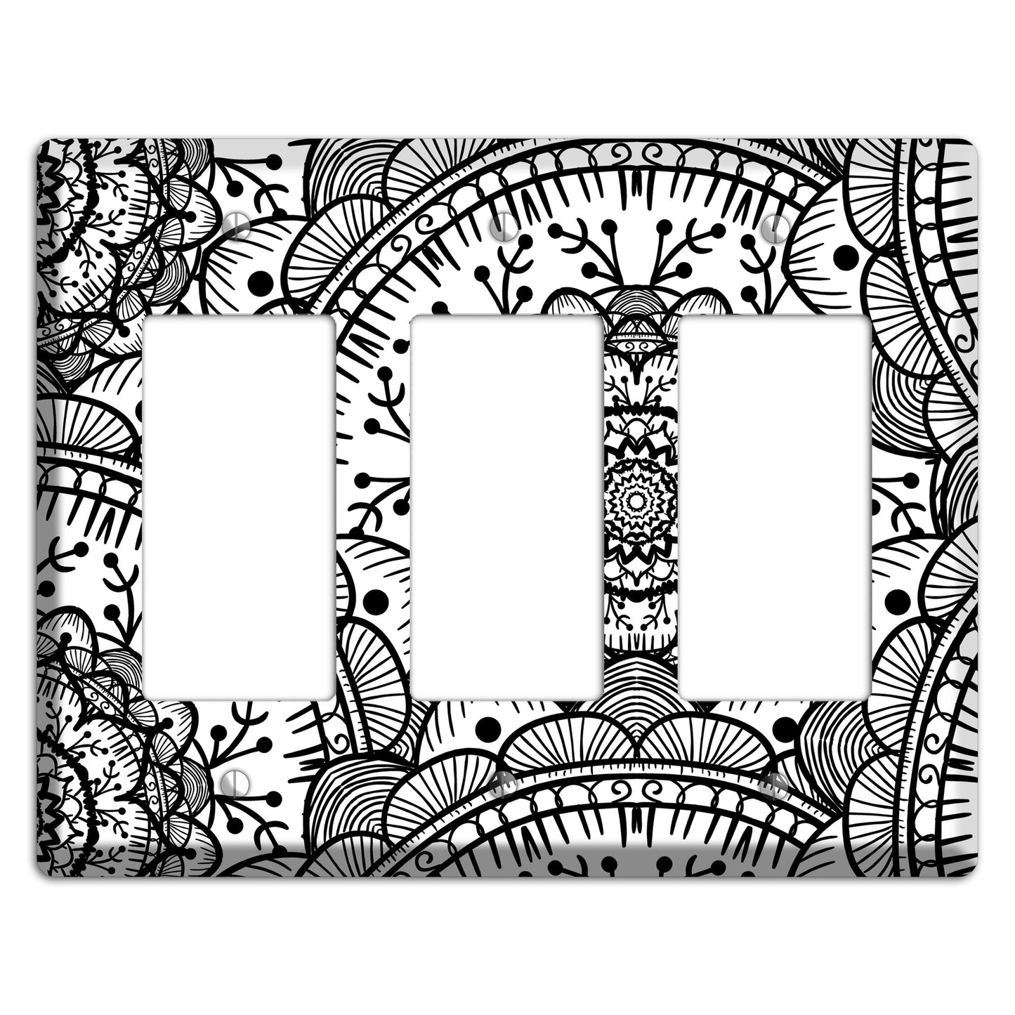 Mandala Black and White Style Q Cover Plates 3 Rocker Wallplate