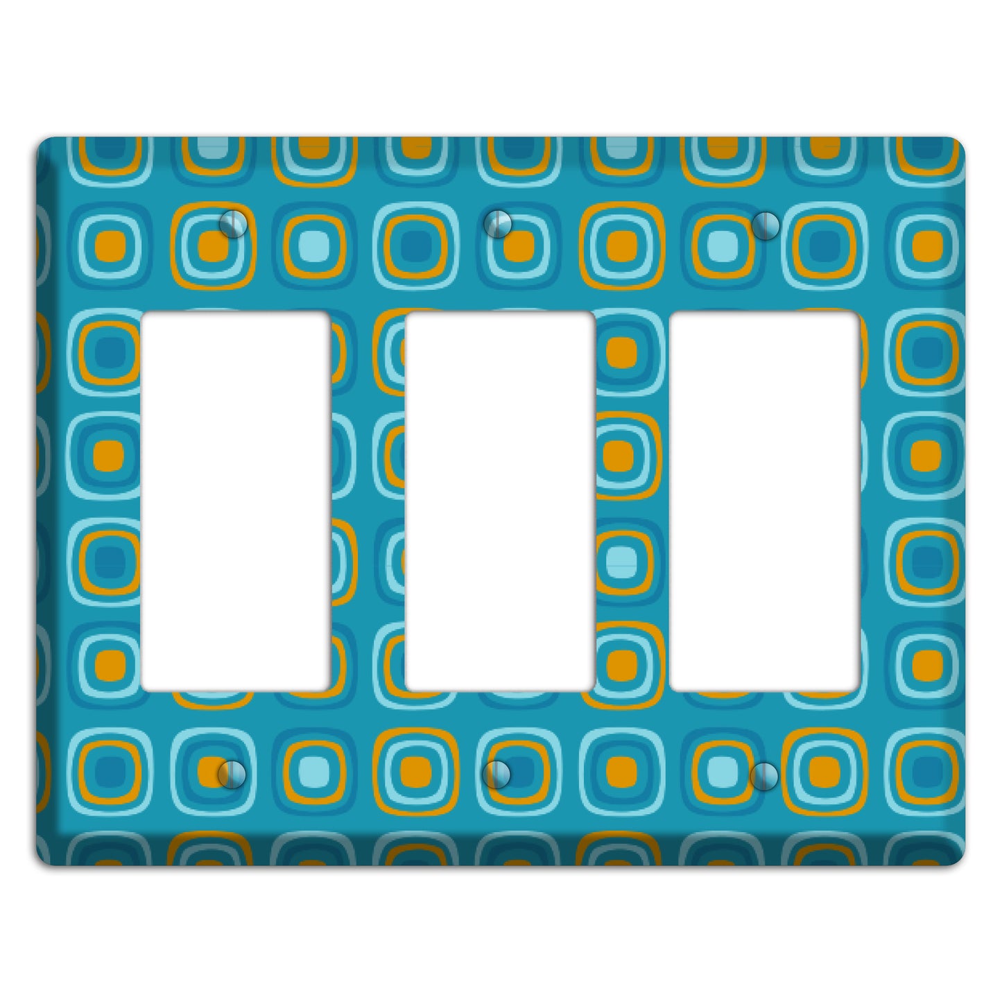 Teal and Mustard Rounded Squares 3 Rocker Wallplate