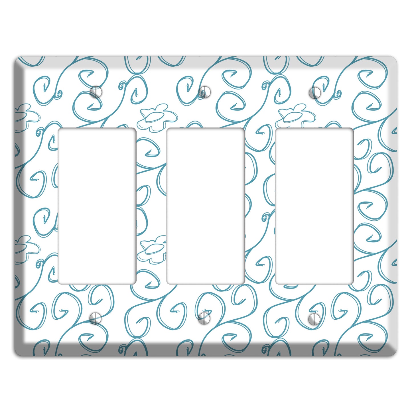 Blue Scroll Flower Contour 3 Rocker Wallplate