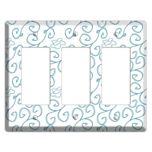 Blue Scroll Flower Contour 3 Rocker Wallplate