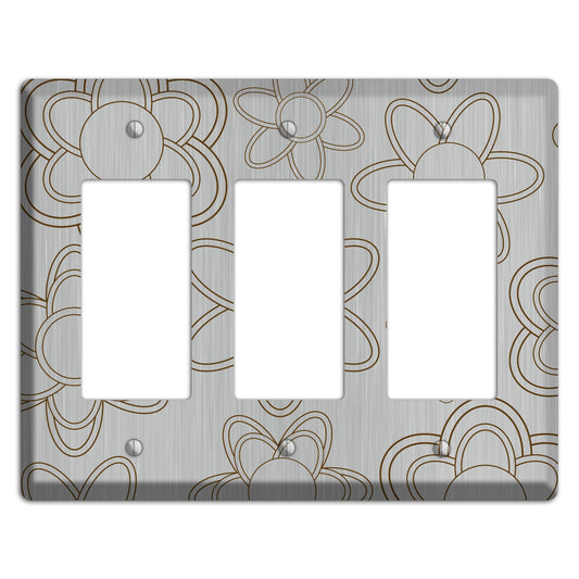 Retro Floral Contour  Stainless 3 Rocker Wallplate