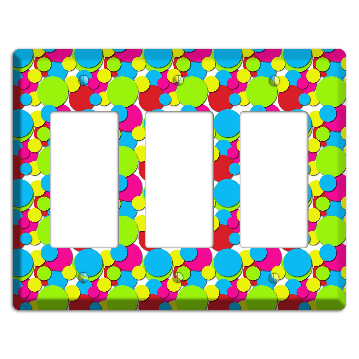 Turquoise Fuschia Lime Red Yellow Bubble Dots 3 Rocker Wallplate