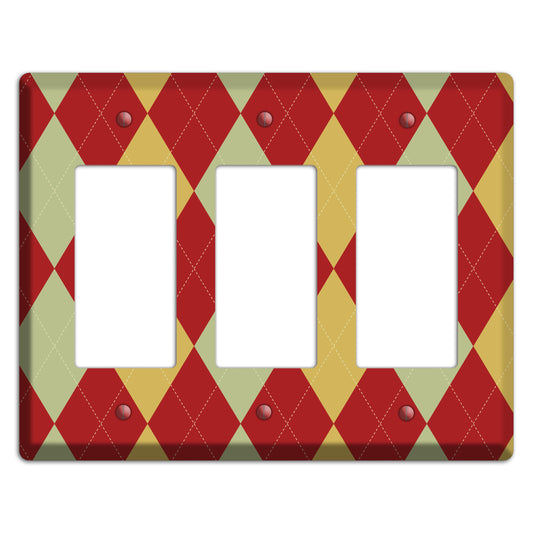 Burnt Orange and Light Green Argyle 3 Rocker Wallplate