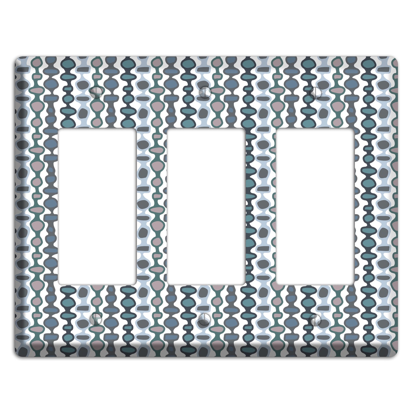 Grey and Multi Blue Bead and Reel 3 Rocker Wallplate