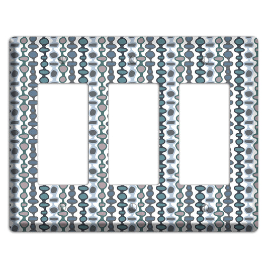 Grey and Multi Blue Bead and Reel 3 Rocker Wallplate