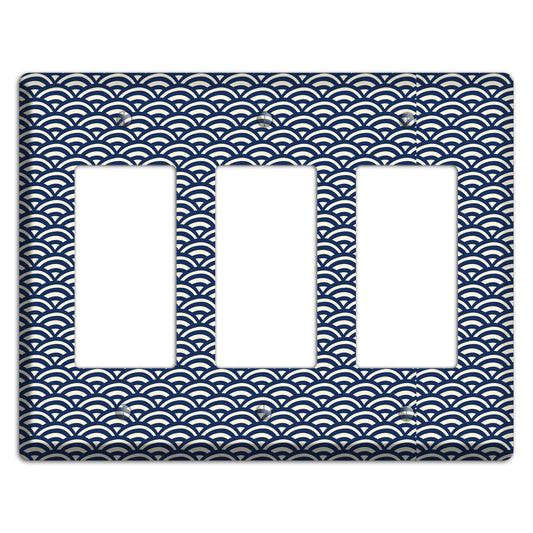 Navy Scallop Print 3 Rocker Wallplate