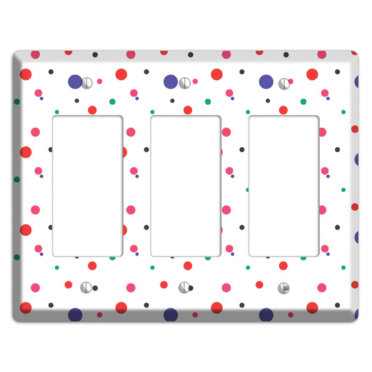 White with Multi Color Small Dots 3 Rocker Wallplate