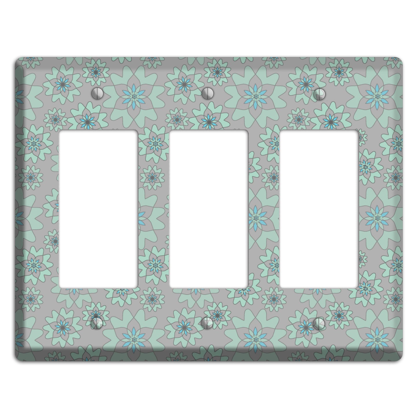 Grey with Aqua Retro Suzani 3 Rocker Wallplate