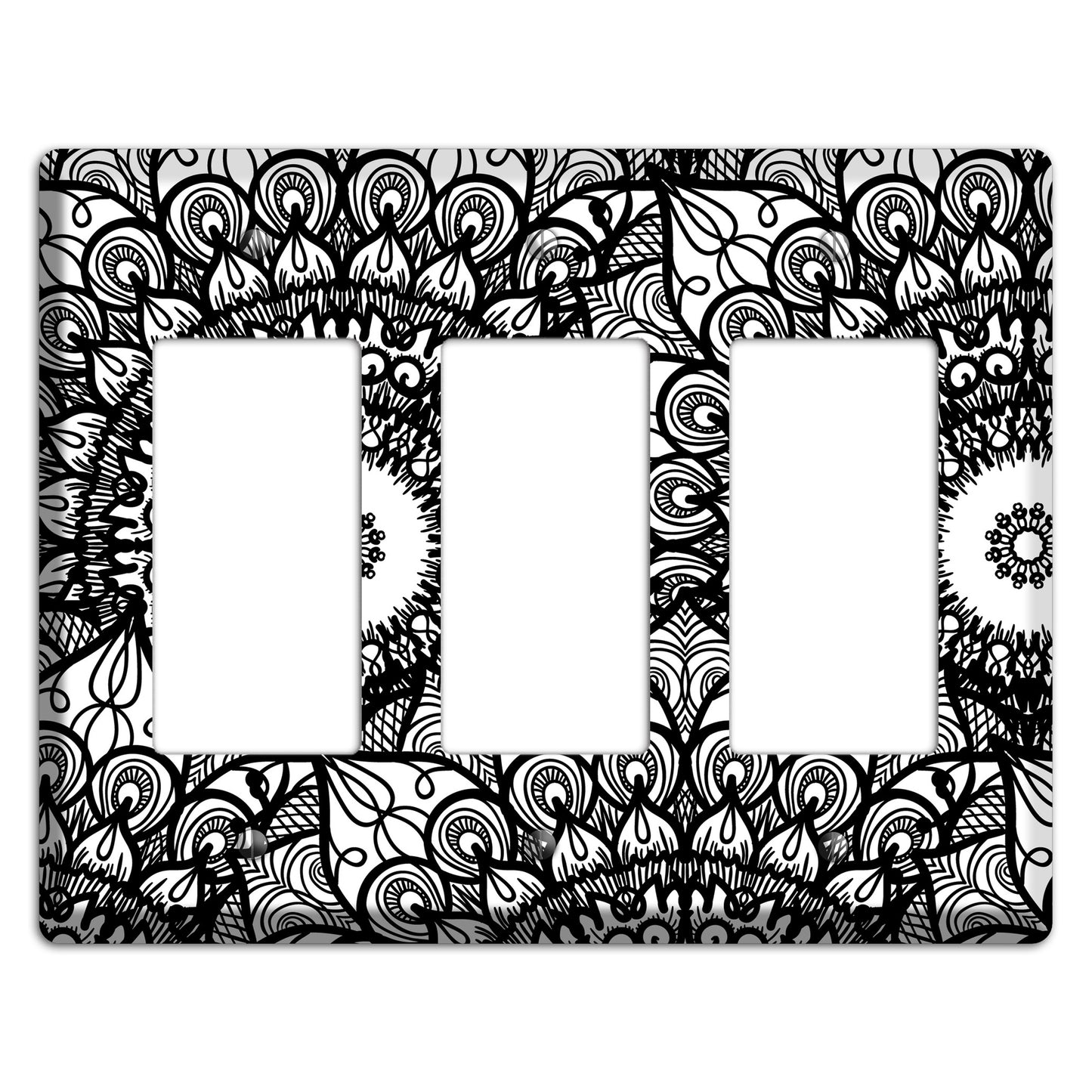 Mandala Black and White Style V Cover Plates 3 Rocker Wallplate