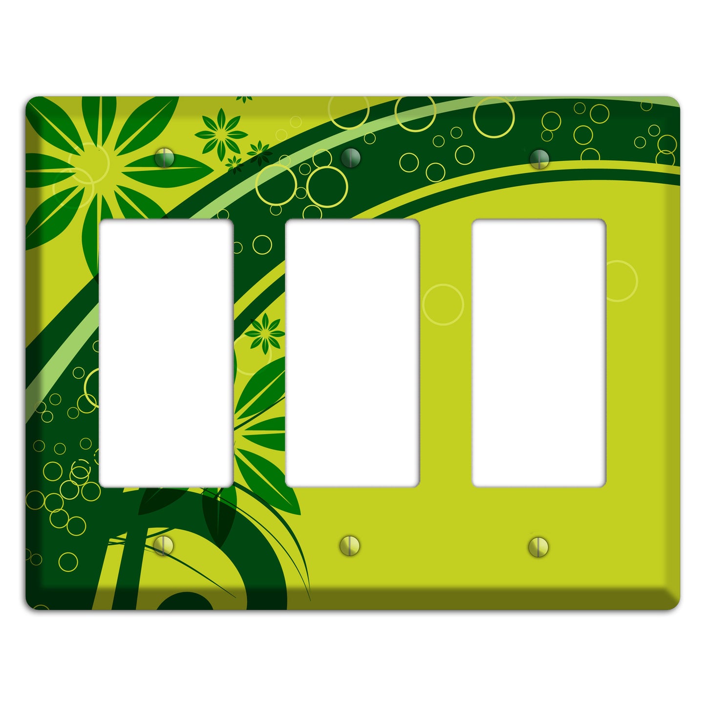 Green Retro Floral 3 Rocker Wallplate