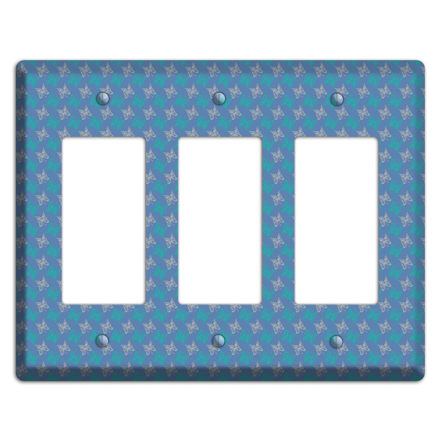 Blue with White and Turquoise Butterflies 3 Rocker Wallplate