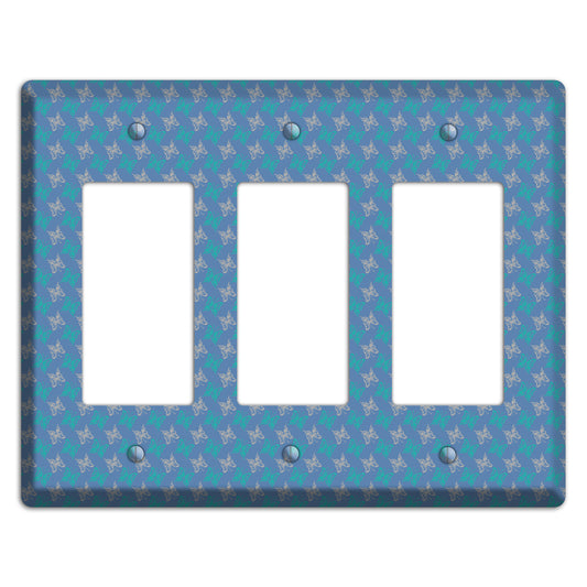 Blue with White and Turquoise Butterflies 3 Rocker Wallplate