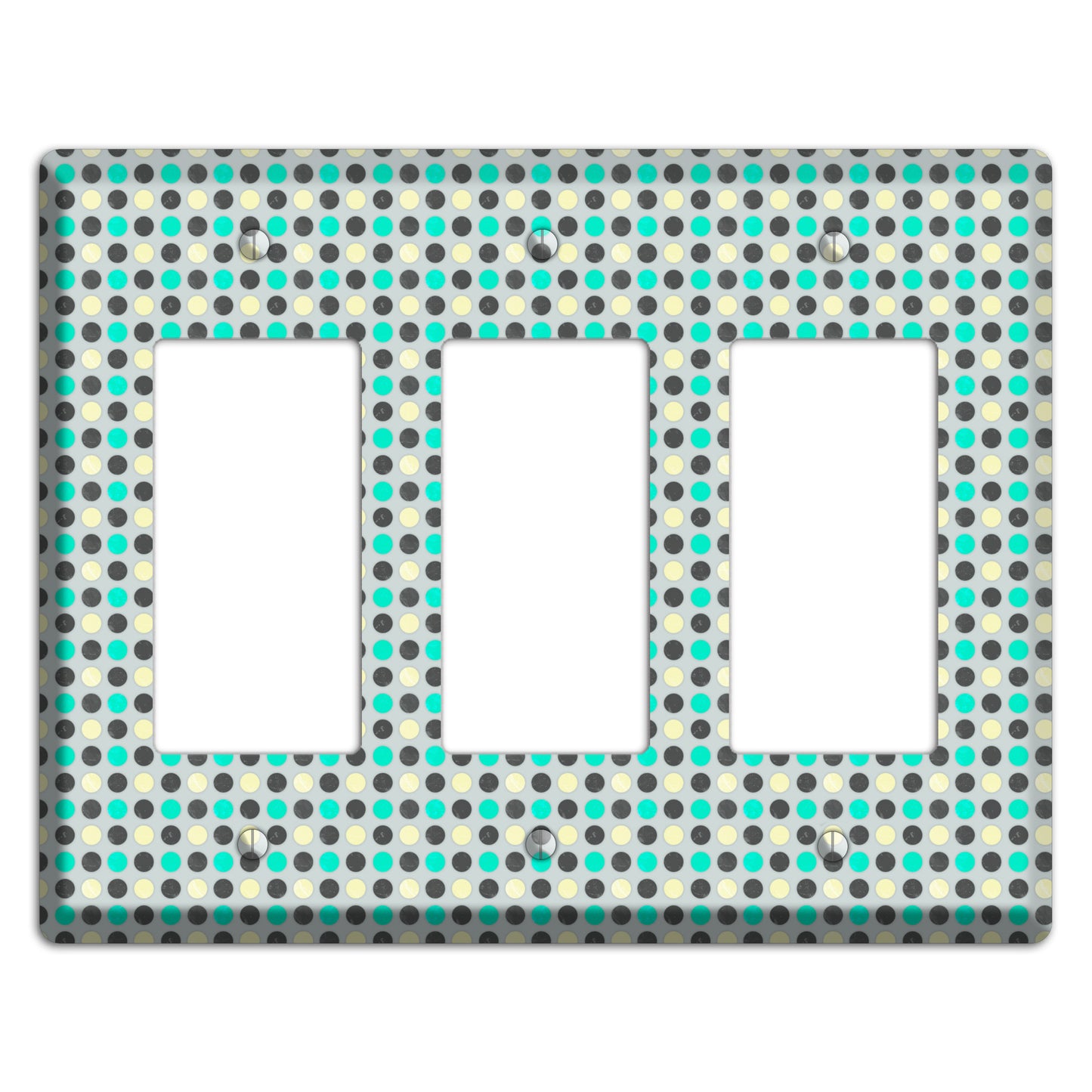 Grey with Black Off White and Turquoise Dots 3 Rocker Wallplate