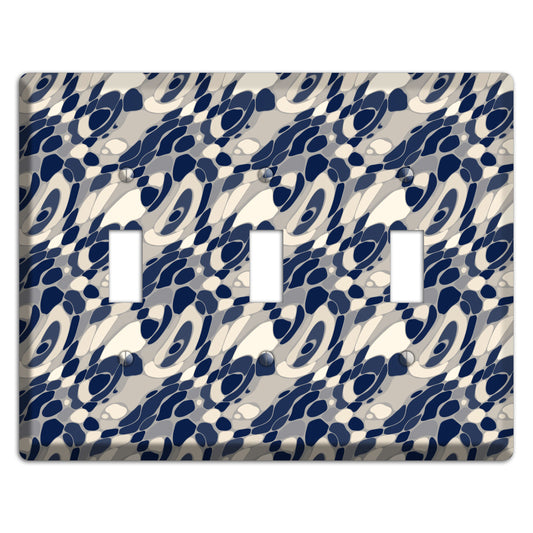 Blue and Beige Large Abstract 3 Toggle Wallplate