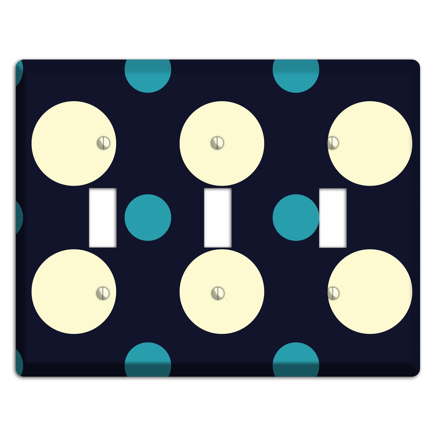 Black with Yellow and Teal Multi Medium Polka Dots 3 Toggle Wallplate