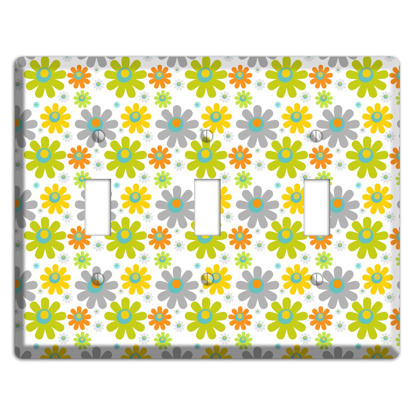 White and Yellow Flower Power 3 Toggle Wallplate