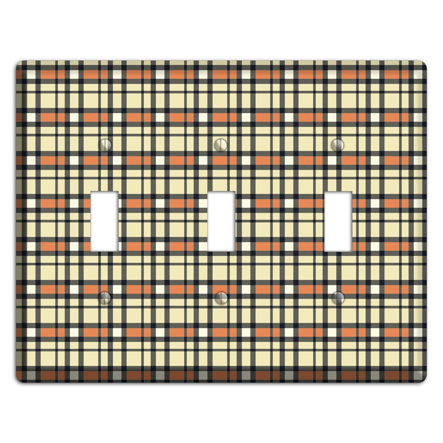 Beige and Brown Plaid 3 Toggle Wallplate