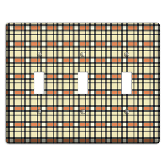 Beige and Brown Plaid 3 Toggle Wallplate