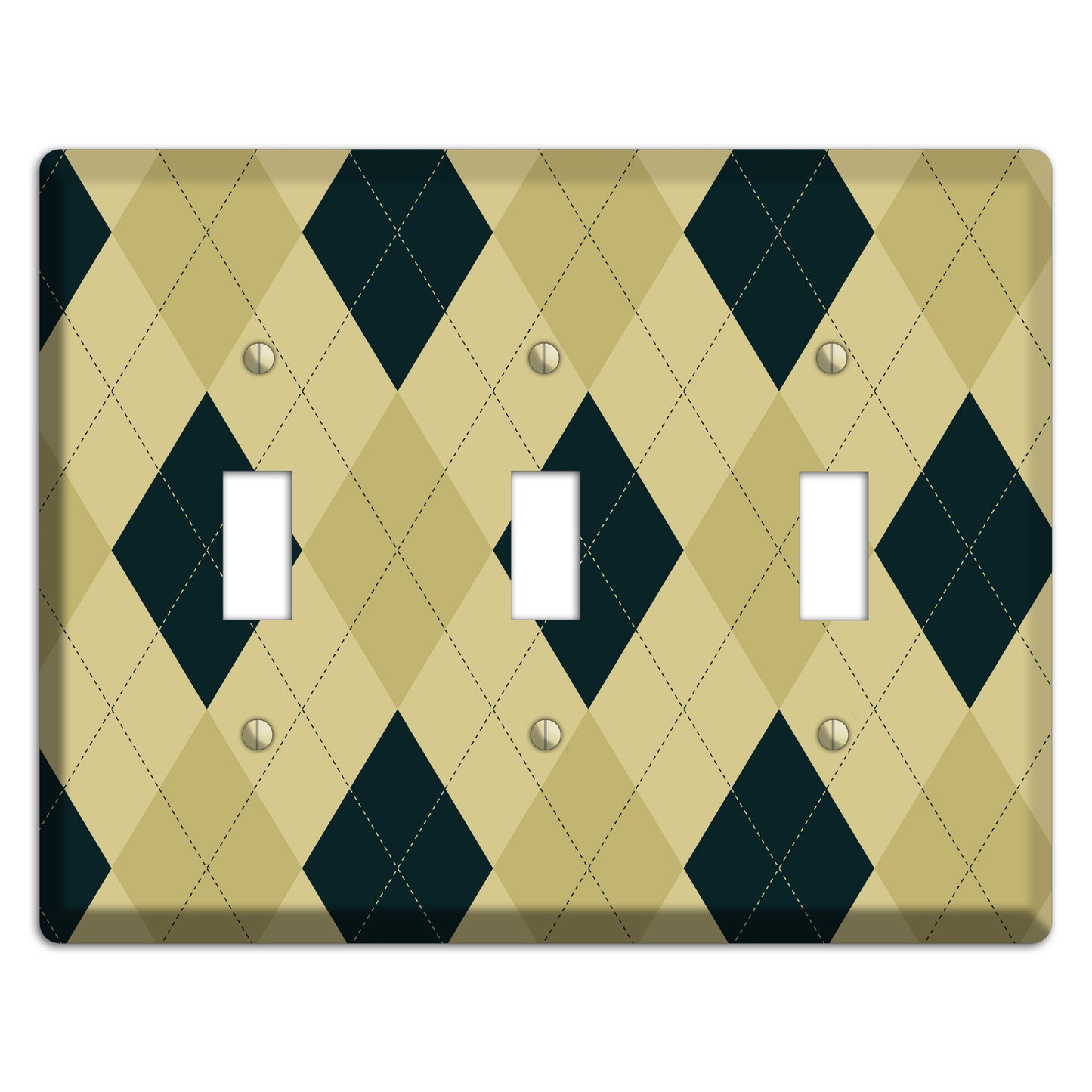 Beige and Yellow Argyle 3 Toggle Wallplate