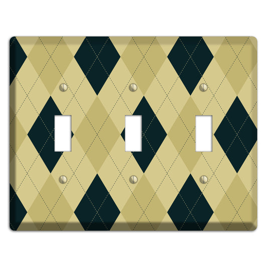 Beige and Yellow Argyle 3 Toggle Wallplate