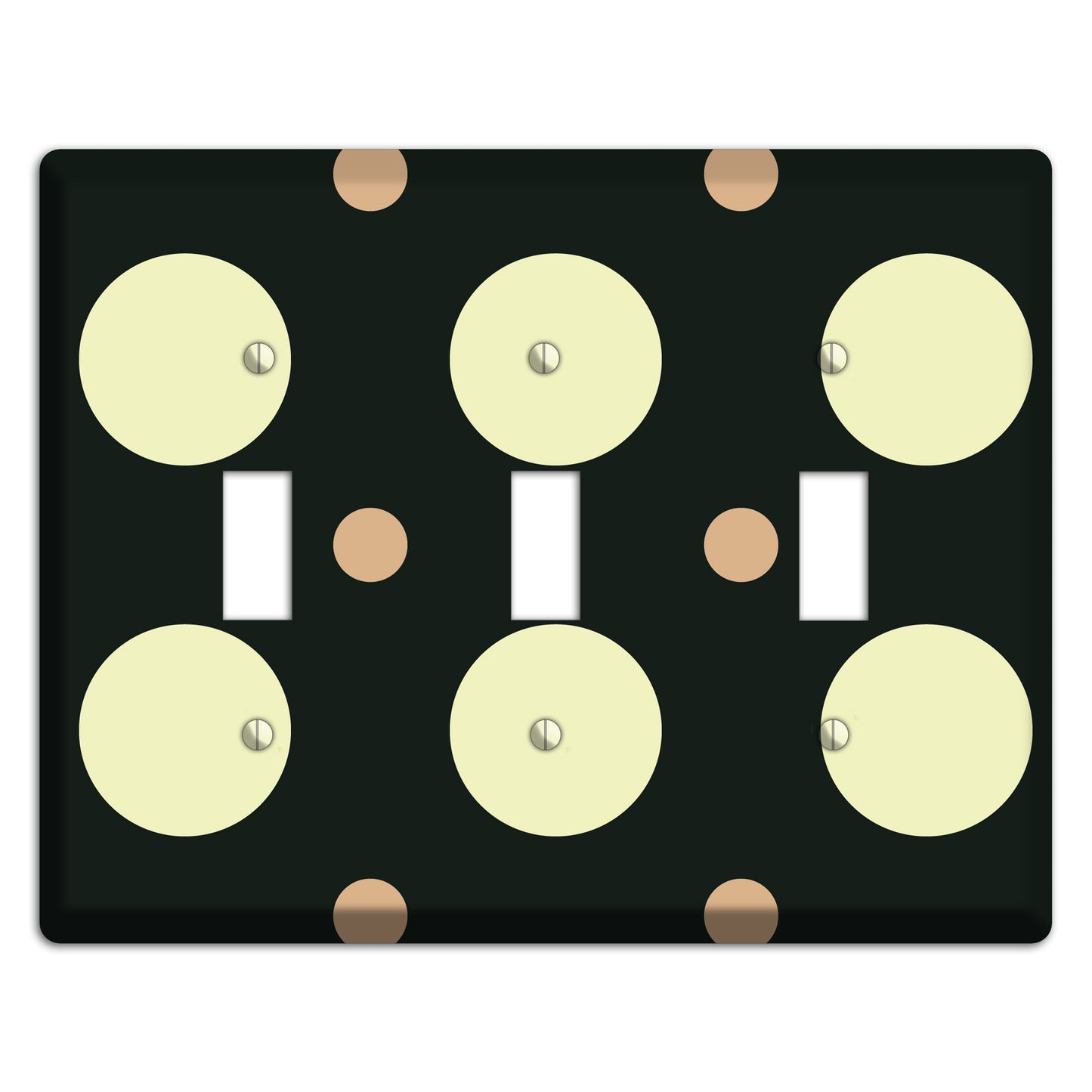 Black with Yellow and Mauve Multi Medium Polka Dots 3 Toggle Wallplate