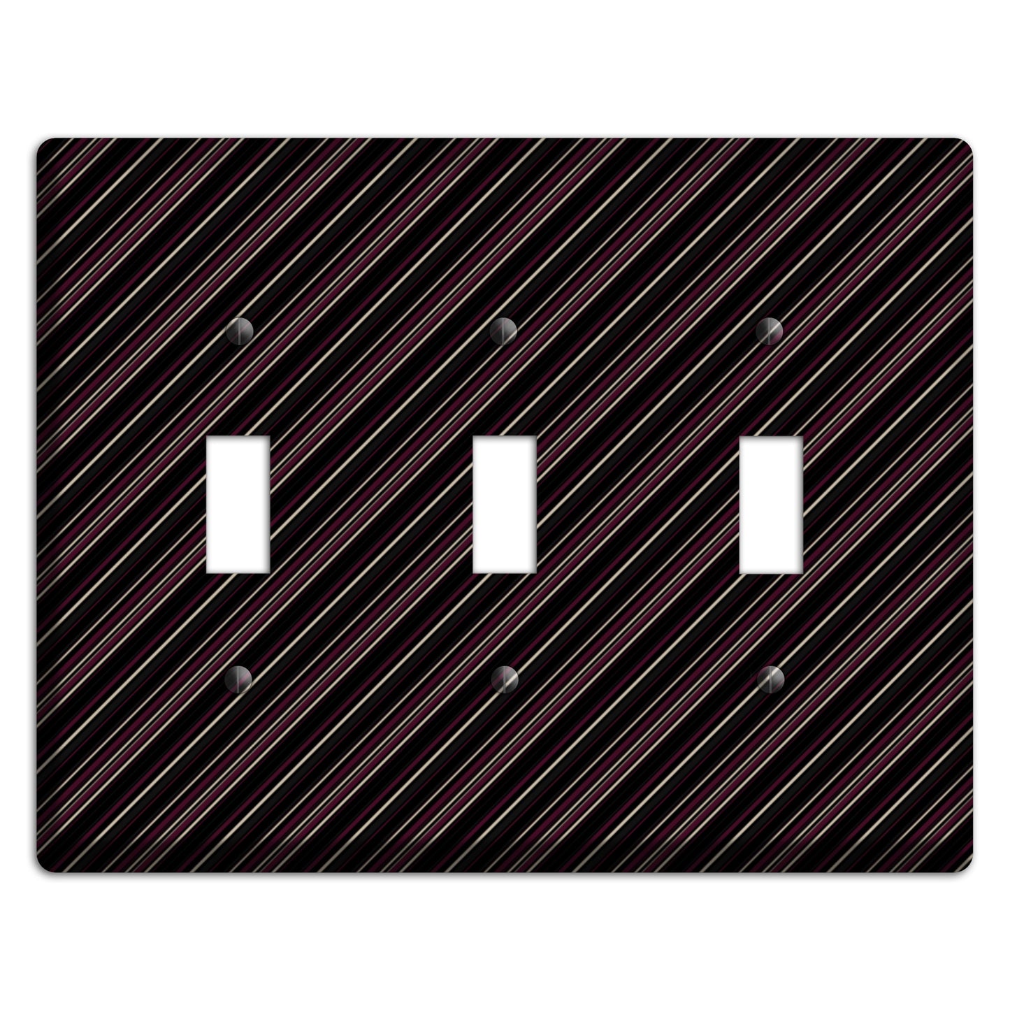 Black with White and Burgundy Angled Pinstripe 3 Toggle Wallplate