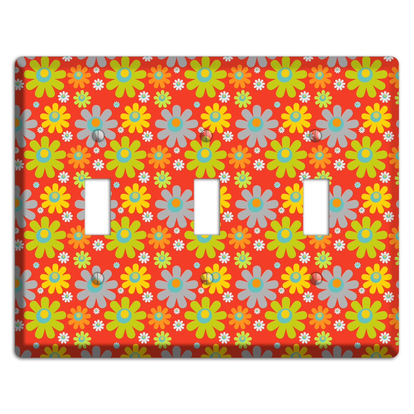 Orange and Yellow Flower Power 3 Toggle Wallplate