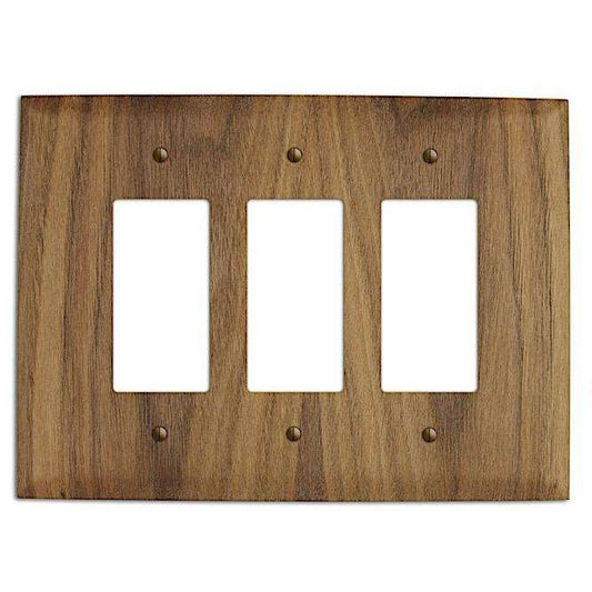 Walnut Wood Triple Rocker Cover Plate:Wallplates.com